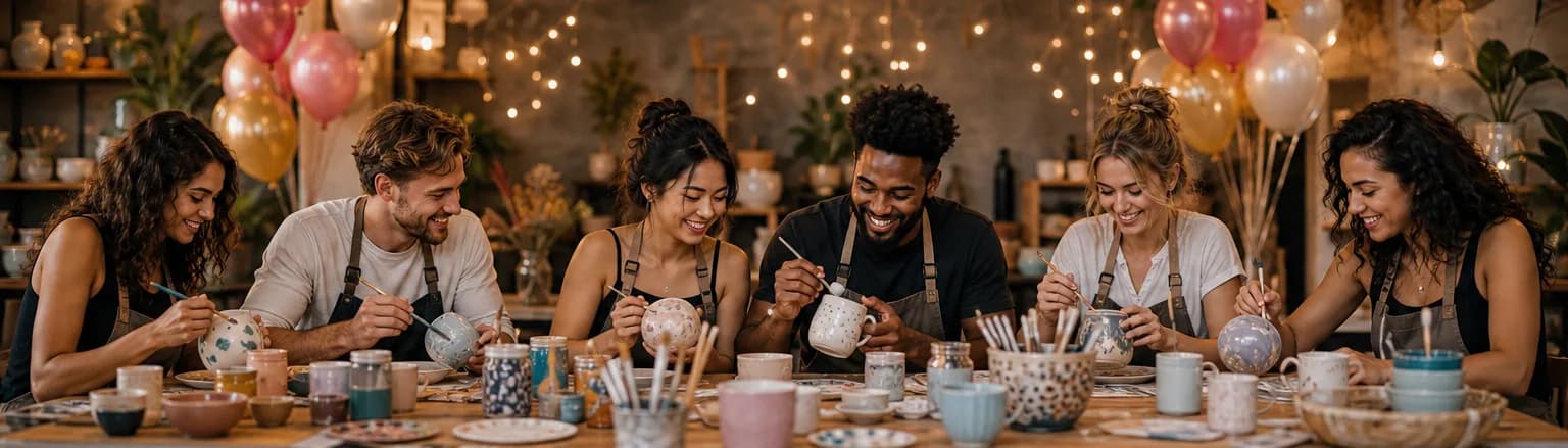Friends celebrating at a private pottery event in a studio
