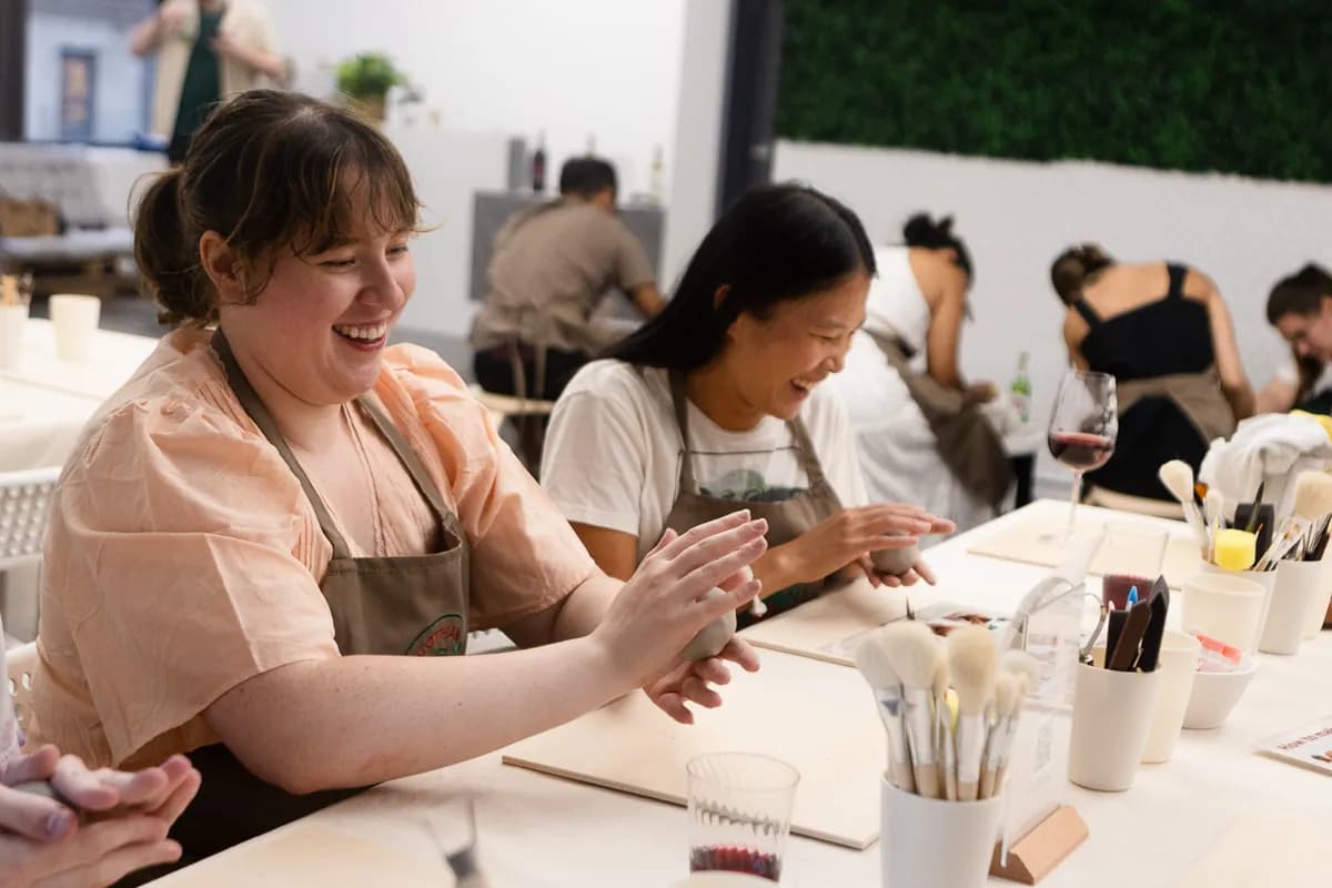 Group celebrating at pottery studio (2)