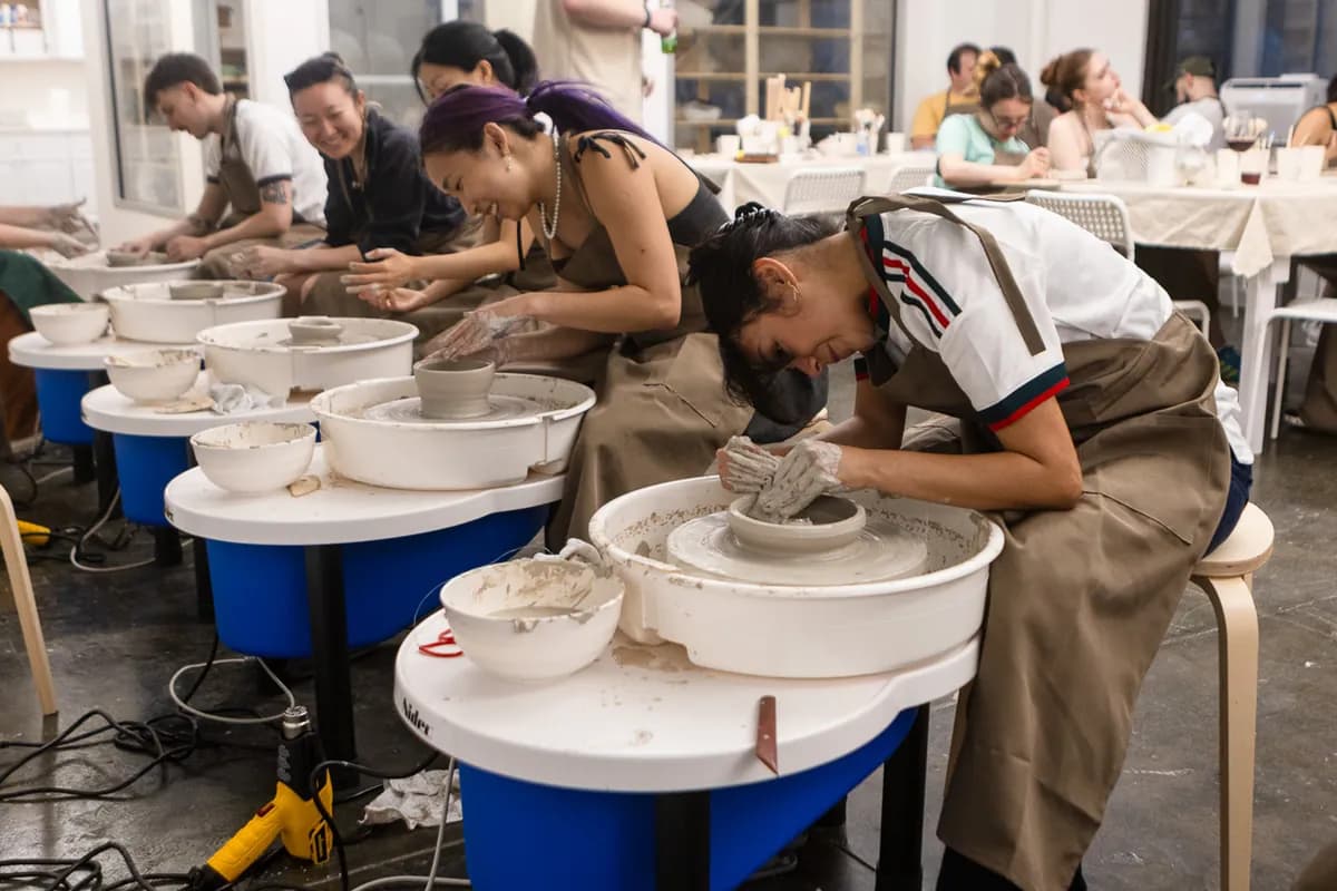 Group celebrating at pottery studio (3)