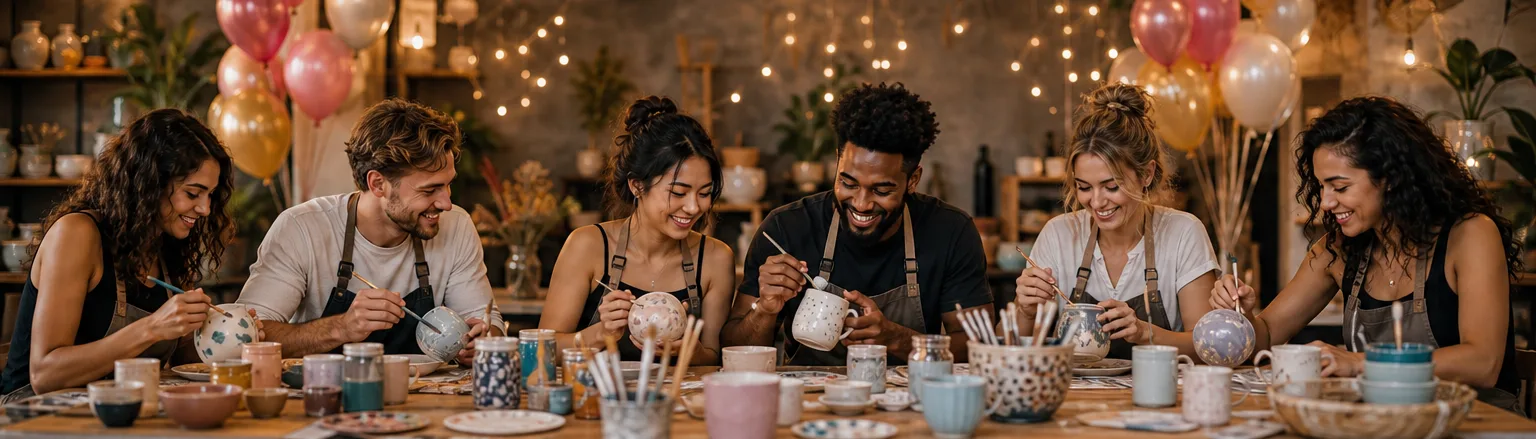 Friends celebrating at a private pottery event in a studio