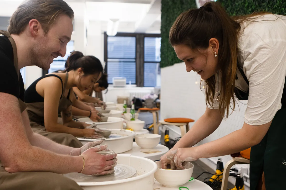 Group celebrating at pottery studio (1)